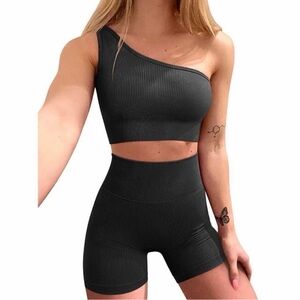 OQQ Ribbed Black Biker Shorts (shorts ONLY)